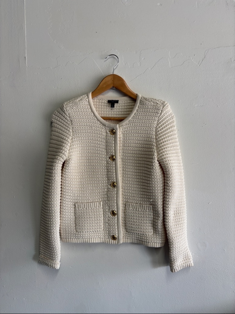 Talbots Cream Knit Button-Front Cardigan Jacket
